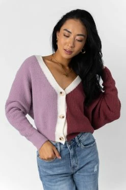 DREAMERS BY DEBUT Lacey Cardigan Sweater In Purple - FINAL SALE