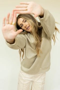 BAILEY ROSE Be Kind Pullover In Taupe Tops