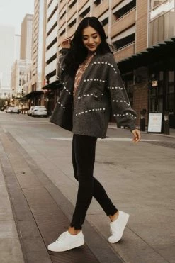 STACCATO Ivie Balloon Sleeve Cardigan In Charcoal - FINAL SALE