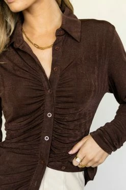 AARON & AMBER Karma Button Up Top In Brown - FINAL SALE