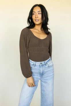 WELLMADE INC Maci Bodysuit In Brown - FINAL SALE
