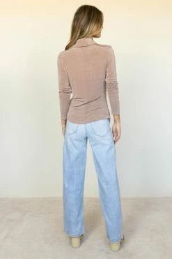 AARON & AMBER Karma Button Up Top In Mocha - FINAL SALE