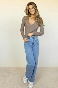 MISS LOVE Tops Meera Ribbed Top In Mocha - FINAL SALE