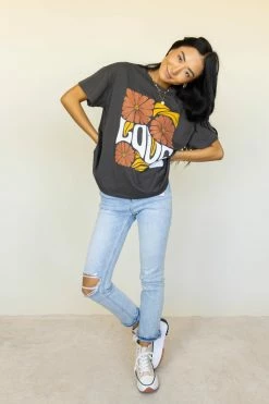 WELLMADE INC Love Graphic Tee In Charcoal - FINAL SALE