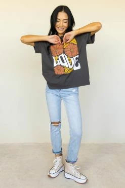WELLMADE INC Love Graphic Tee In Charcoal - FINAL SALE