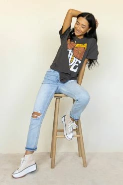 WELLMADE INC Love Graphic Tee In Charcoal - FINAL SALE