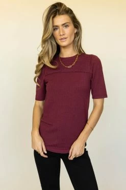 WELLMADE INC Avalon Top In Burgundy - FINAL SALE