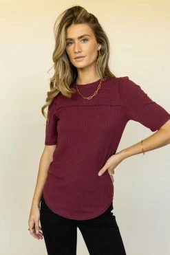 WELLMADE INC Avalon Top In Burgundy - FINAL SALE