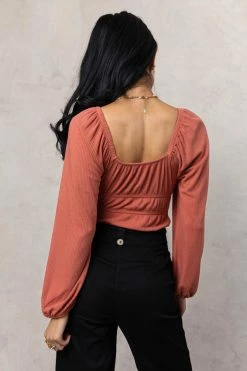 WELLMADE INC Maci Bodysuit In Rust - FINAL SALE