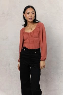 WELLMADE INC Maci Bodysuit In Rust - FINAL SALE