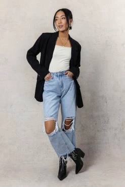 AARON & AMBER Crystal Blazer In Black Tops