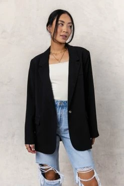 AARON & AMBER Crystal Blazer In Black Tops