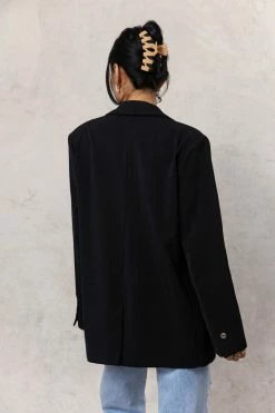 AARON & AMBER Crystal Blazer In Black Tops