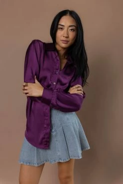 FUN 2 FUN Tops Keagan Button Up In Purple - FINAL SALE