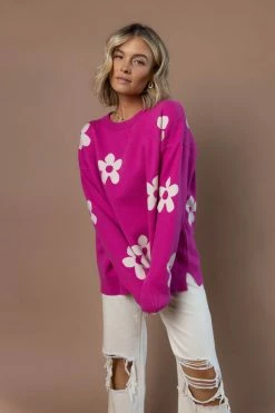 TEA N ROSE Bennett Sweater In Magenta - FINAL SALE Tops
