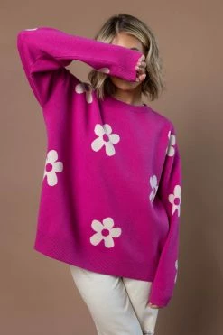 TEA N ROSE Bennett Sweater In Magenta - FINAL SALE Tops