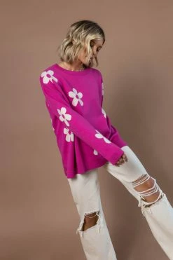 TEA N ROSE Bennett Sweater In Magenta - FINAL SALE Tops