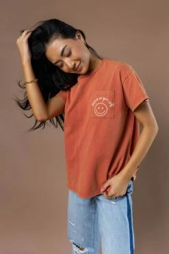 WELLMADE INC Smiley Face Tee In Orange - FINAL SALE