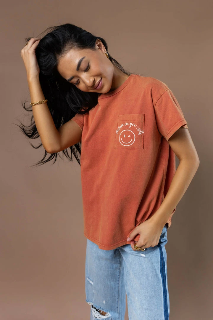 Best Sale ๐ฏ WELLMADE INC Smiley Face Tee In Orange - FINAL SALE ๐ 1 WELLMADE INC Smiley Face Tee In Orange - FINAL SALE