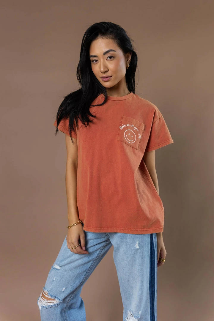 Best Sale ๐ฏ WELLMADE INC Smiley Face Tee In Orange - FINAL SALE ๐ 2 WELLMADE INC Smiley Face Tee In Orange - FINAL SALE