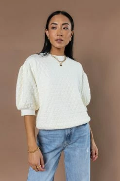 WORUI Tops Astra Quilted Sweater In Ivory