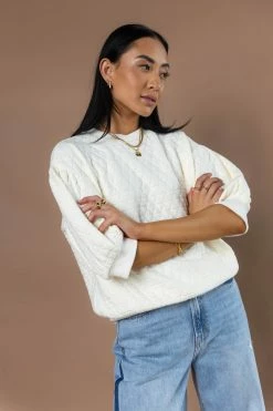 WORUI Tops Astra Quilted Sweater In Ivory