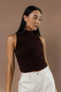Best deal π PAPERMOON Fergi Ruched Tank Top In Brown Tops β 7 PAPERMOON Fergi Ruched Tank Top In Brown Tops