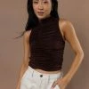 PAPERMOON Fergi Ruched Tank Top In Brown Tops