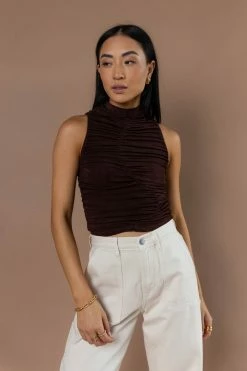 Best deal π PAPERMOON Fergi Ruched Tank Top In Brown Tops β 8 PAPERMOON Fergi Ruched Tank Top In Brown Tops