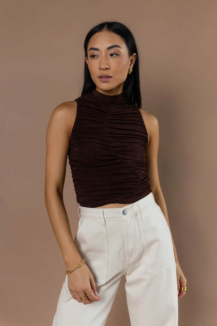 Best deal π PAPERMOON Fergi Ruched Tank Top In Brown Tops β 4 PAPERMOON Fergi Ruched Tank Top In Brown Tops