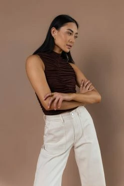 Best deal π PAPERMOON Fergi Ruched Tank Top In Brown Tops β 9 PAPERMOON Fergi Ruched Tank Top In Brown Tops