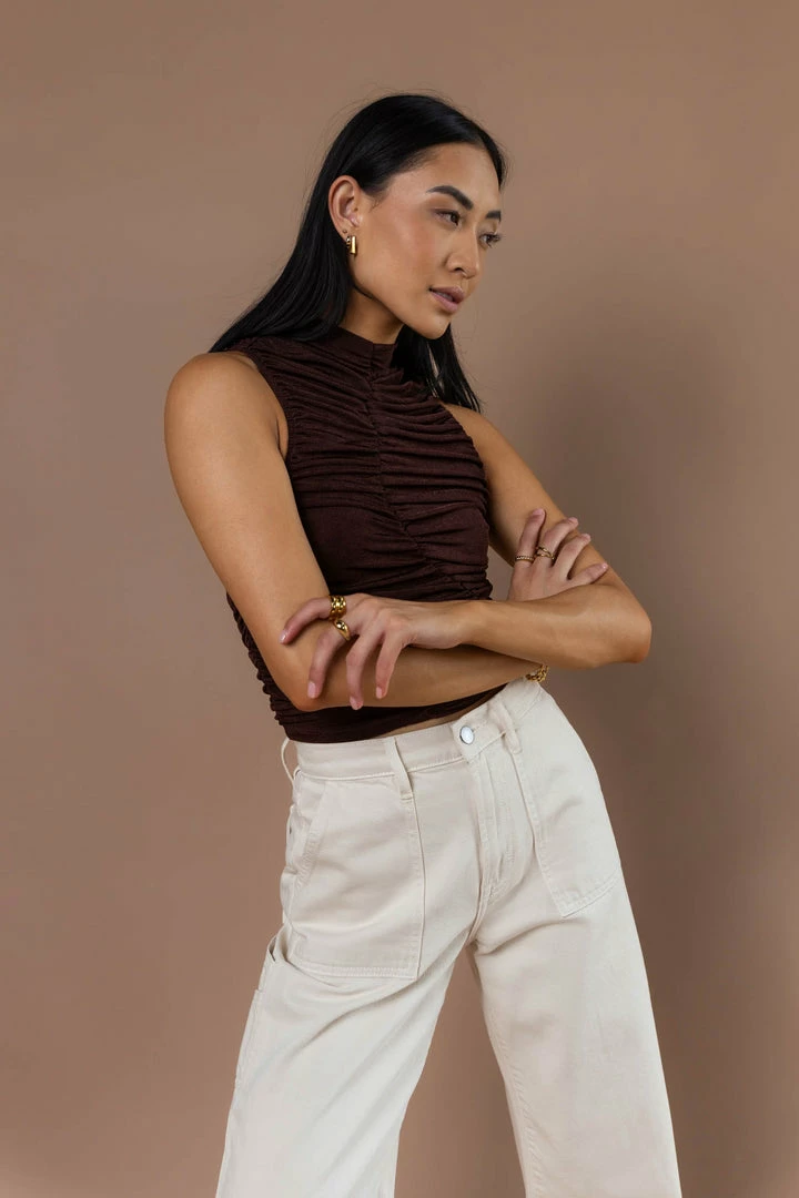 Best deal π PAPERMOON Fergi Ruched Tank Top In Brown Tops β 5 PAPERMOON Fergi Ruched Tank Top In Brown Tops