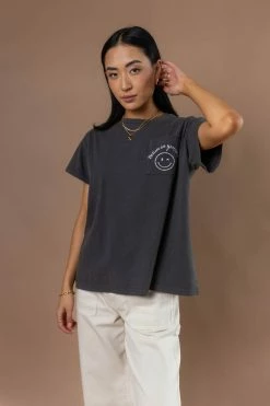 WELLMADE INC Smiley Face Tee In Charcoal - FINAL SALE