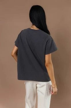 WELLMADE INC Smiley Face Tee In Charcoal - FINAL SALE