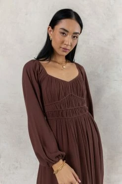 PAPERMOON Arlene Midi Dress In Brown Dresses