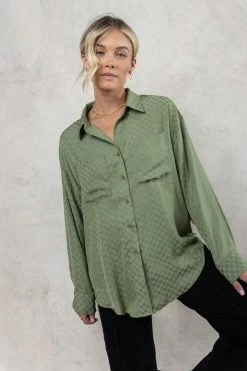 LE LIS Steph Button Up In Green - FINAL SALE