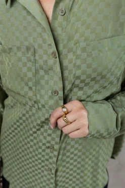 LE LIS Steph Button Up In Green - FINAL SALE