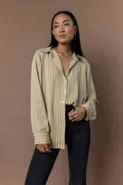 FUN 2 FUN Loren Button Up In Olive Tops