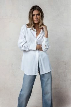 CRESCENT Tops Rin Button Down In Ivory - FINAL SALE