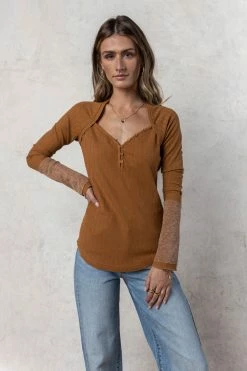 Discount 𧨠SINA Tops Jo Button Top In Camel π― 9 SINA Tops Jo Button Top In Camel