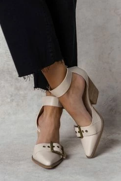 FREE SOUL/MIRACLE MILE Rachel Buckle Heels In Beige Shoes