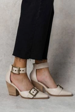 FREE SOUL/MIRACLE MILE Rachel Buckle Heels In Beige Shoes