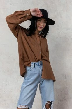 FUN 2 FUN Tops Carmen Button Up In Camel
