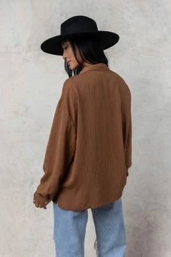 FUN 2 FUN Tops Carmen Button Up In Camel