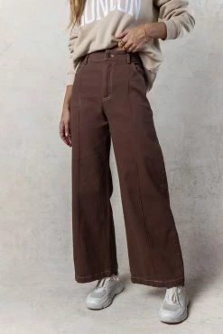 MISS LOVE Hana Wide Leg Pants In Brown