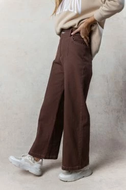 MISS LOVE Hana Wide Leg Pants In Brown