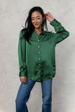 FUN 2 FUN Keagan Button Up In Green - FINAL SALE