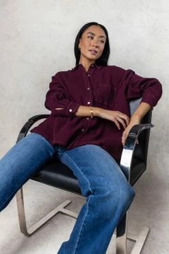 Wholesale 𧨠FUN 2 FUN Macey Button Up In Plum Tops π₯° 9 FUN 2 FUN Macey Button Up In Plum Tops