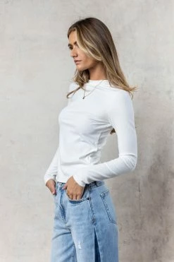 LIME N CHILI Arden Ribbed Top In White - FINAL SALE