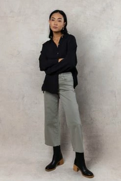 PLASTIC Flying Monkey Delia Wide Leg Denim In Olive - FINAL SALE